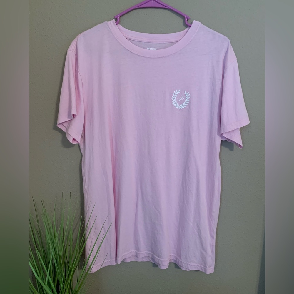 PINK Victoria's Secret Light Pink Short Sleeve Tee with White Laurel Logo